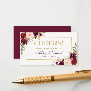 Burgundy Gold Wedding Reception Drink Ticket Card