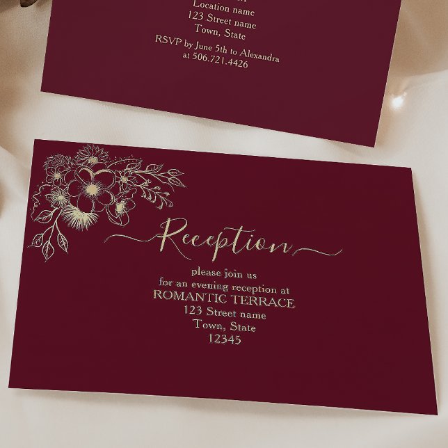 Burgundy Gold Wedding Reception Info Card (Creator Uploaded)