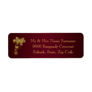 Burgundy gold wedding return address