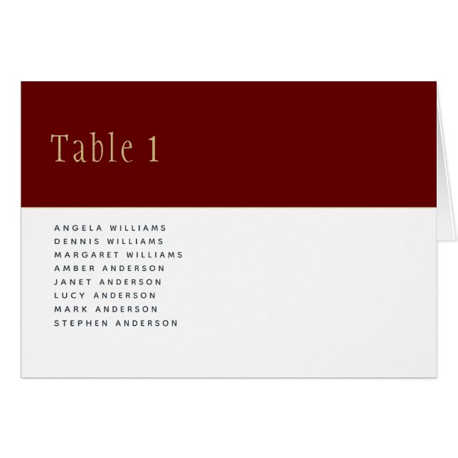 Burgundy Gold Wedding TABLE Number Names (Front Horizontal)