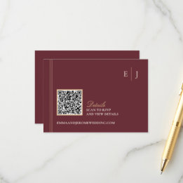 Burgundy Gold Wedding Website QR Code Enclosure Card