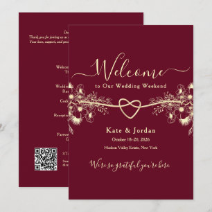 Burgundy Gold Wedding Welcome Letter Invitation