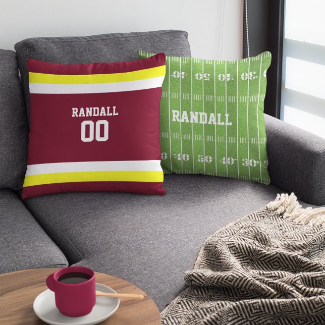 Burgundy, Gold & White Football Team Personalized Throw Pillow (Creator Uploaded)
