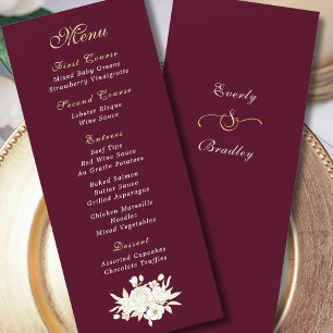 Burgundy Gold White Script Elegant Floral Program