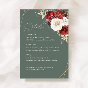 Burgundy Gold Winter Floral Wedding Details, Info Enclosure Card