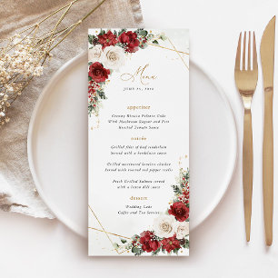 Burgundy Gold Winter Floral Wedding Reception Menu