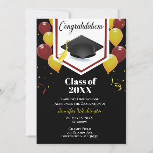 Burgundy gold yellow and black confetti invitation