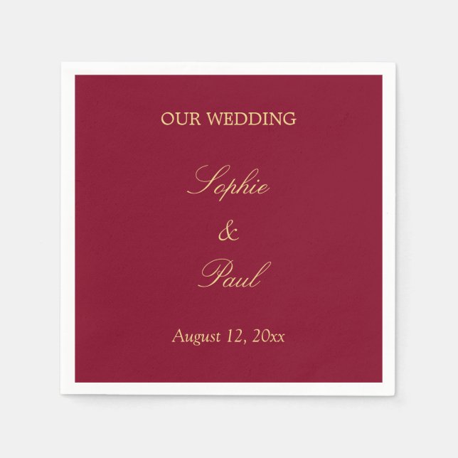Burgundy Golden Beige Wedding Napkins (Front)