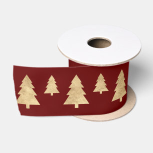 Burgundy Golden Christmas Tree Holidays Satin Ribbon