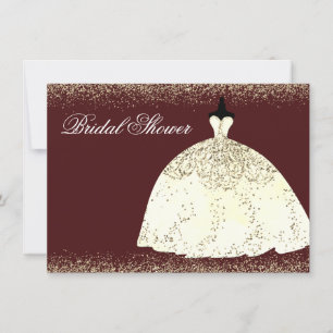 Burgundy Golden Dress Glitter Bridal Shower Invite