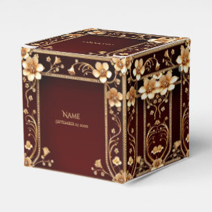 Burgundy Golden Flowers Favor Box