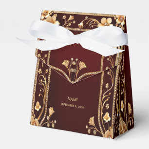 Burgundy Golden Flowers Favor Box