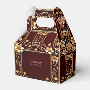 Burgundy Golden Flowers Favour Box