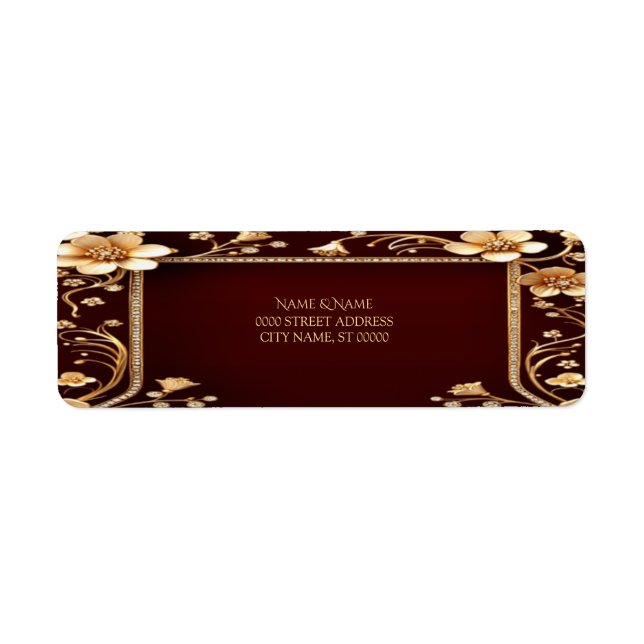 Burgundy Golden Flowers Return Address Label (Front)