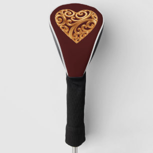 Burgundy Golden Heart Symbol of Love Golf Head Cover