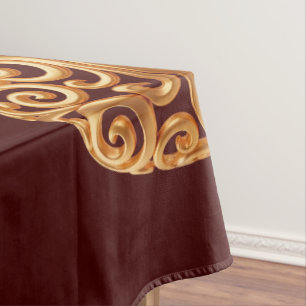 Burgundy Golden Heart Symbol of Love Tablecloth