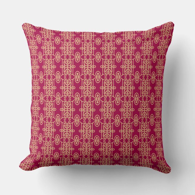 Burgundy & Golden Sand Geometric Shape Pattern Throw Pillow (Front)