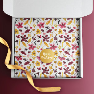 Burgundy Golden Yellow Floral Pattern Tissue Paper