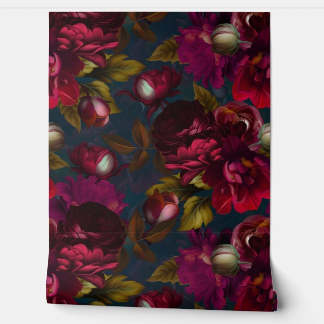burgundy  goth midnight moody floral garden 1 wallpaper (Unrolling)