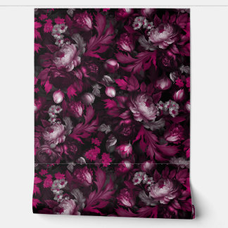  burgundy  goth midnight moody floral garden wallpaper