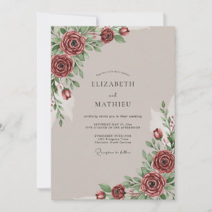 Burgundy Graceful Autumnal Wedding Invitation