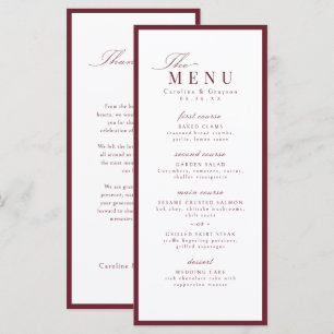 Burgundy Graceful Script Typography Wedding Menu
