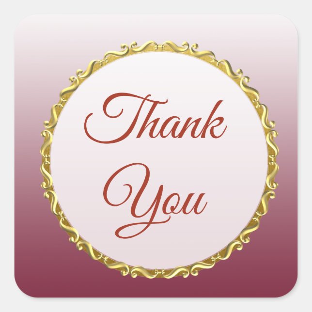 Burgundy Gradient and Gold Thank You Stickers (Front)