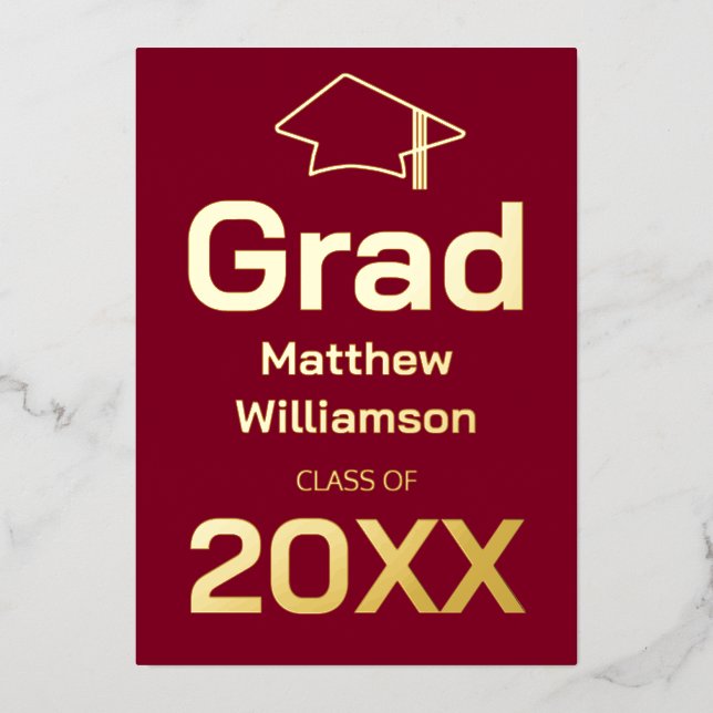 Burgundy Graduation Party Foil Invitation (Front)