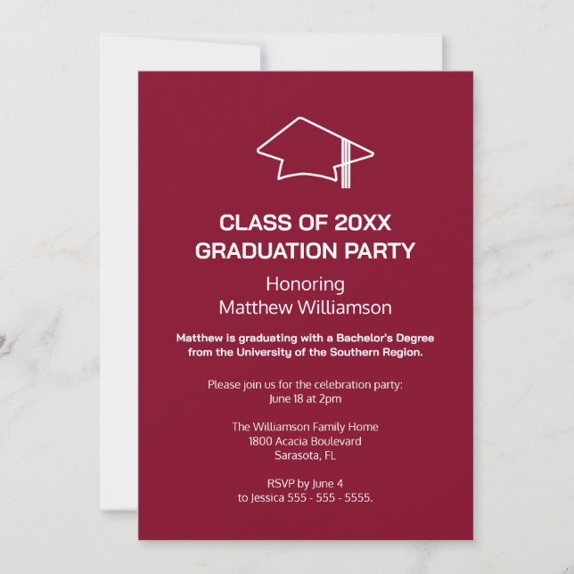 Burgundy Graduation Party Invitation (Front)