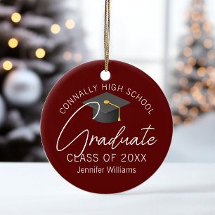 Burgundy Graduation Photo Personalized Christmas Ceramic Ornament