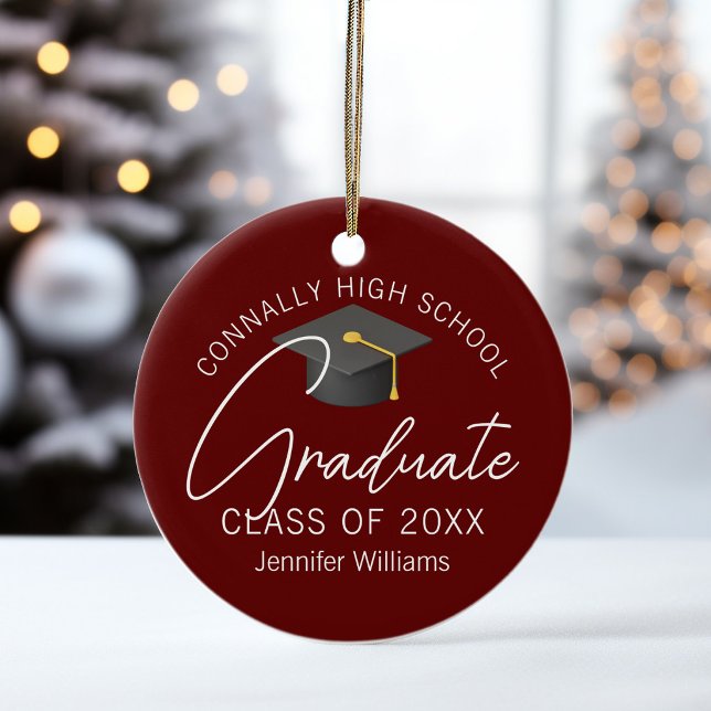 Burgundy Graduation Photo Personalized Christmas Ceramic Ornament (Creator Uploaded)