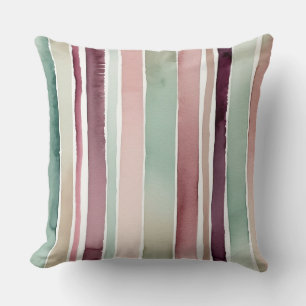 Burgundy green and white stripes throw pillow