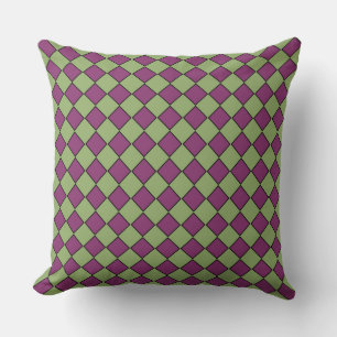 Burgundy Green Checker Diamond Pattern Throw Pillow