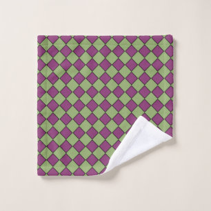 Burgundy Green Checker Diamond Pattern Wash Cloth