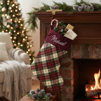 Burgundy & Green Christmas Plaid Small Christmas Stocking
