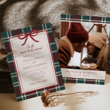 Burgundy Green Plaid Christmas Bow Wedding