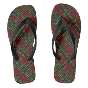 Burgundy Green Plaid Christmas Holiday Flip Flops