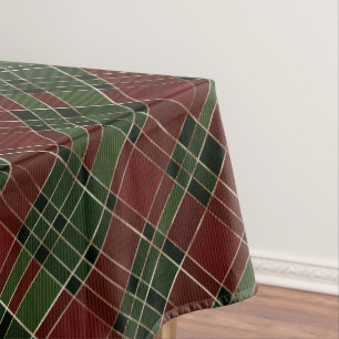 Burgundy Green Plaid Christmas Holiday Tablecloth