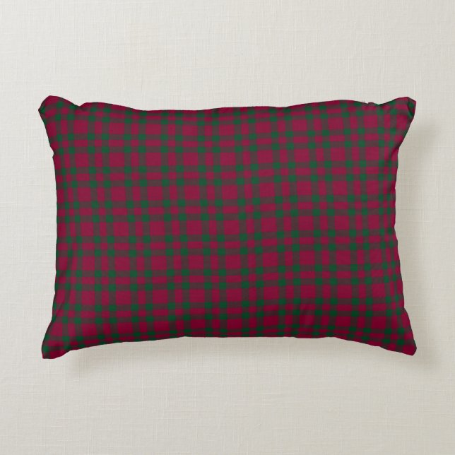 Burgundy Green Plaid Pattern Accent Pillow (Front)
