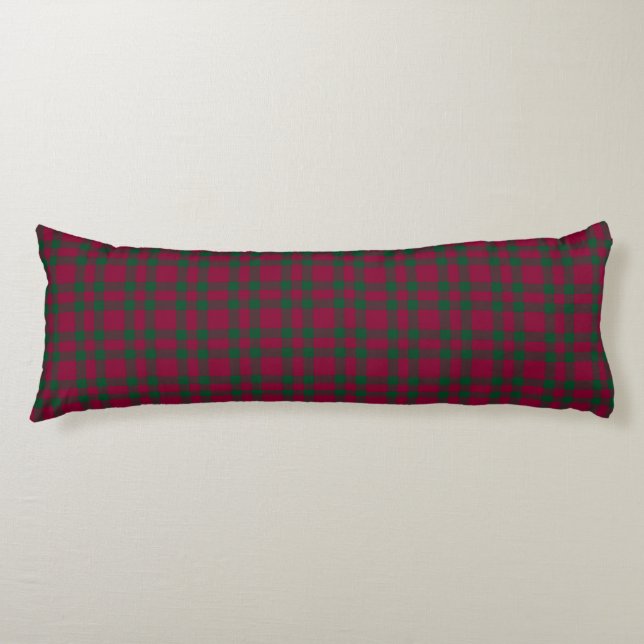 Burgundy Green Plaid Pattern Body Pillow (Front)
