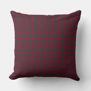 Burgundy Green Plaid Pattern Throw Pillow