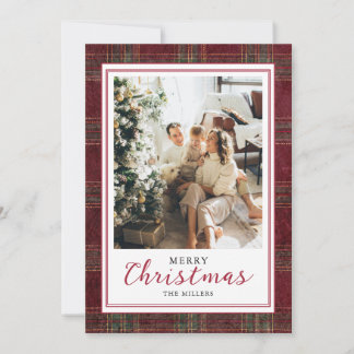 Burgundy Green Tartan Plaid Christmas Family Holiday Card