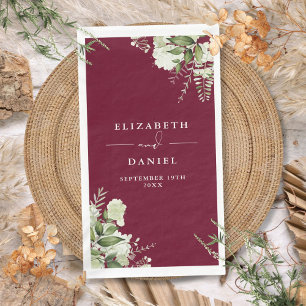 Burgundy Greenery Floral Elegant Wedding Napkin