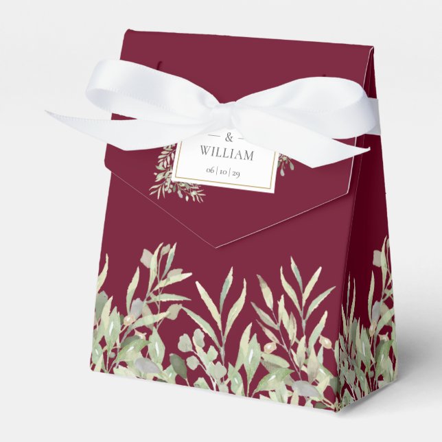 Burgundy Greenery Foliage Wedding Favour Box (Front Side)