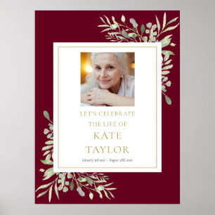 Burgundy Greenery Photo Celebration of Life Sign