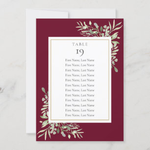 Burgundy Greenery Seating Chart Table Number