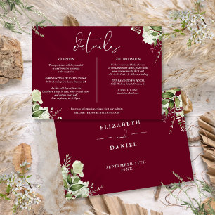 Burgundy Greenery Wedding Details Information Invitation
