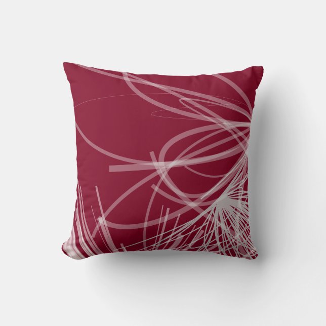 Burgundy & Grey Abstract Ribbon Design Throw Pillow (Front)
