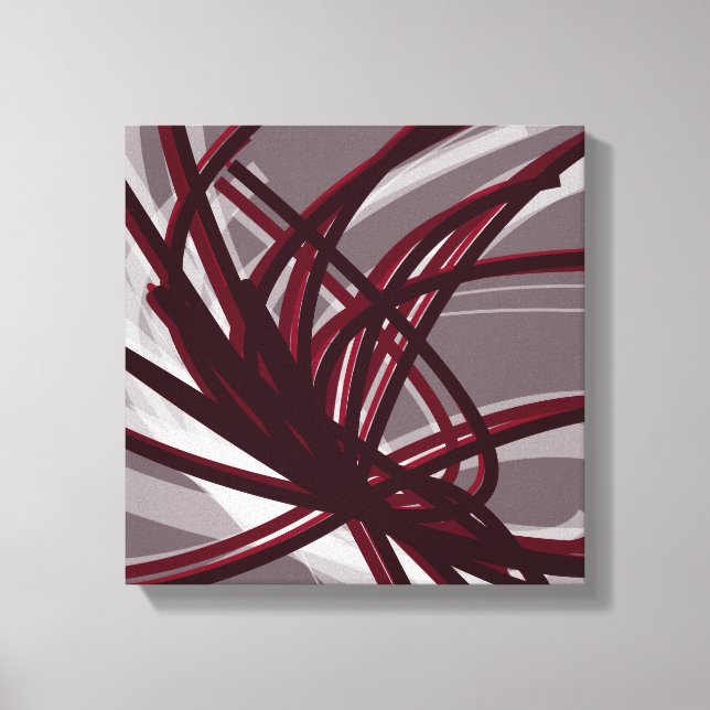 Burgundy & Grey Abstract Ribbons | Shadows & Light Canvas Print (Front)