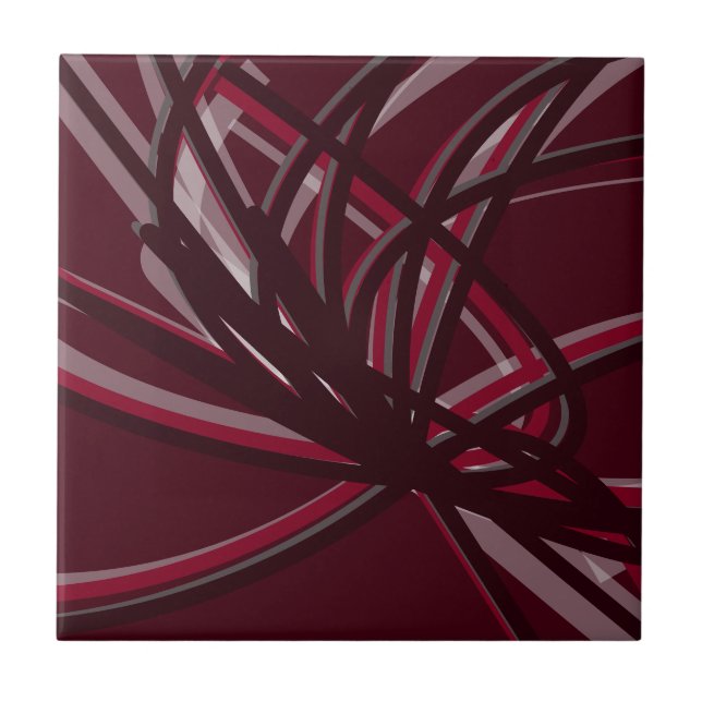 Burgundy & Grey Abstract Ribbons Tile (Front)